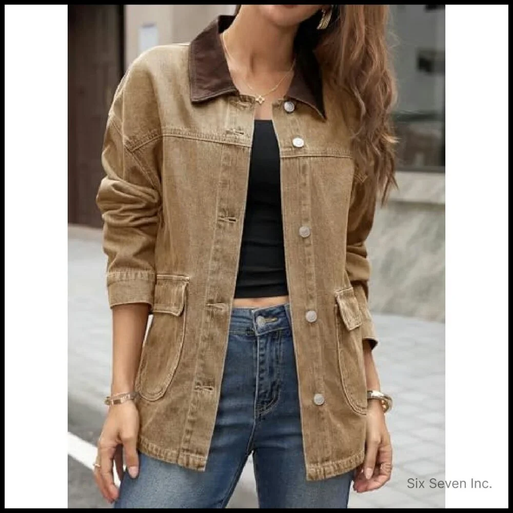 Oversized Denim Jacket Classic Y2K Streetwear Chic Button Front Drop Shoulder - Picture 4 of 7